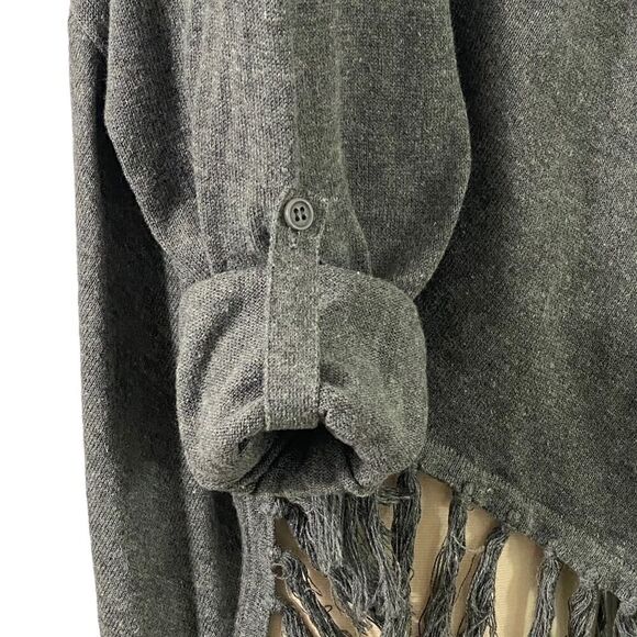 Double Zero SET OF 2 Knit Ponchos Fringe Hem Long Sleeve Tan Gray Soft Size S - Picture 7 of 12